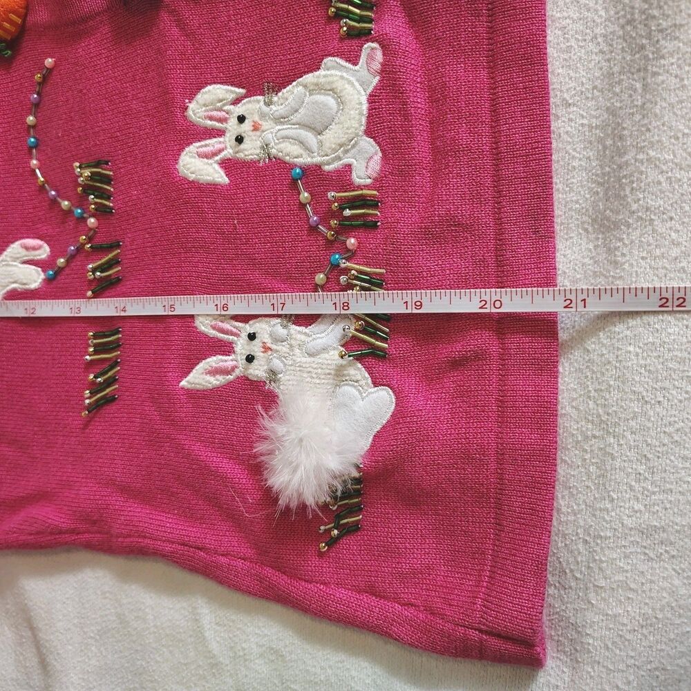 Vtg Jack B. Quick Bunny Rabbit Easter Eggs Cardigan Womens Bright Beaded Small P - Picture 9 of 9